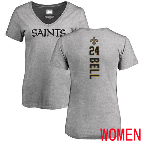 New Orleans Saints Ash Women Vonn Bell Backer V Neck NFL Football #24 T Shirt
